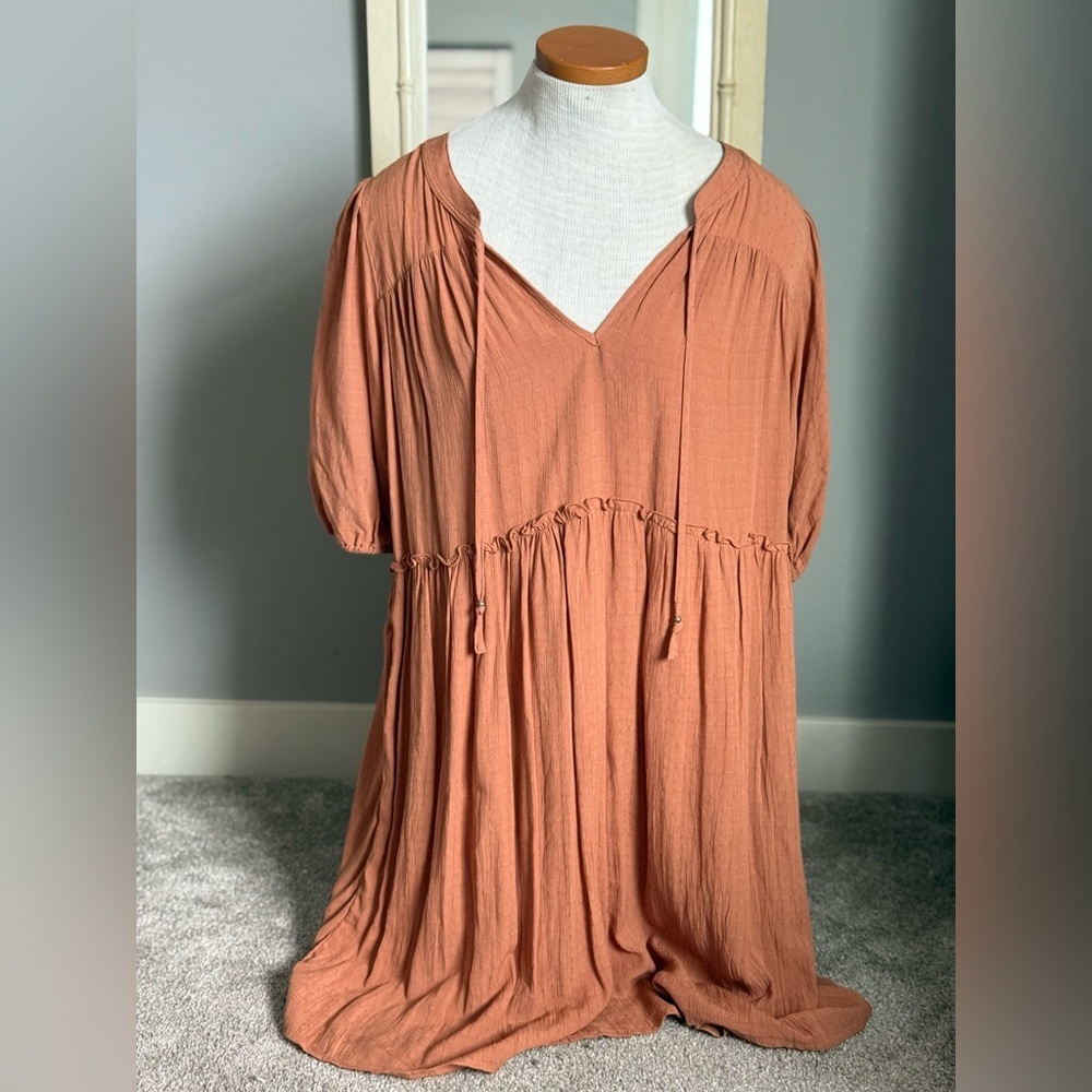 Boho Gentle Fawn Chic Rust Rayon Summer Dress with Slip Size Large